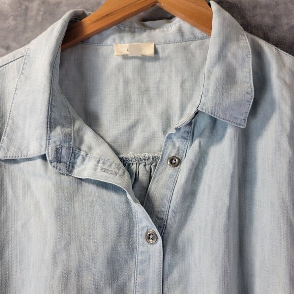 Ott Women’s Chambray Shirt Dress M Blue Tencel Long Sleeve Button Front Casual‎ - Picture 2 of 12
